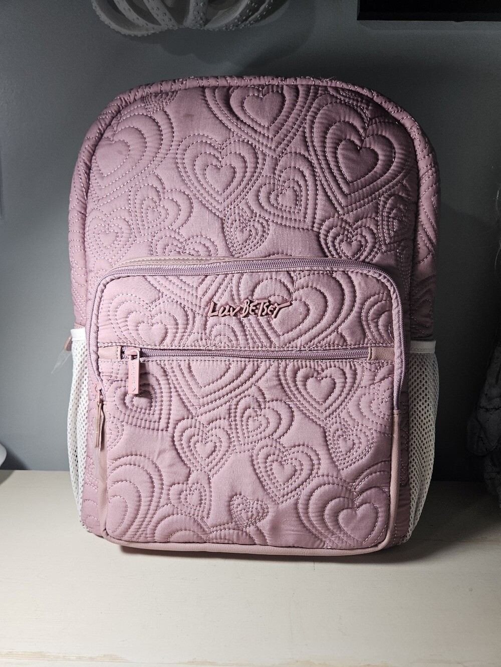 NWT Luv Betsey Johnson Kai Mauve Pink Quilted Heart Backpack & Pencil Case Set